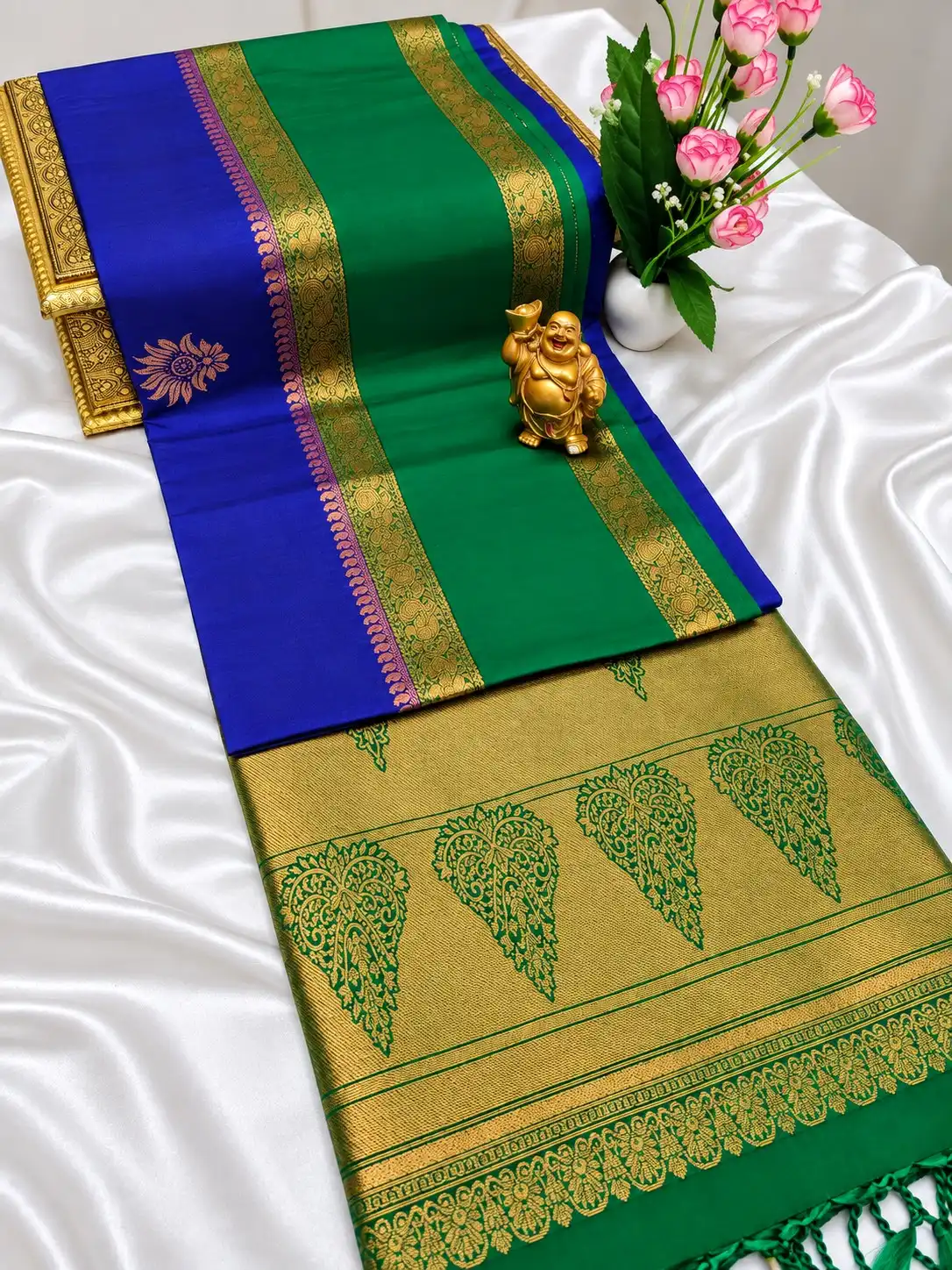 Paisley Butta Floral Border Semi Kanchipuram Silk Saree